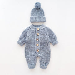 2PCS Adorable Solid Color Long Sleeve Knit Baby Jumpsuit