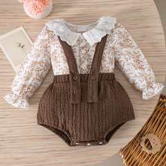 Charming Leaf Print Long Sleeve Baby Girl Romper