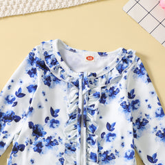 Elegant Floral Printed Long Sleeve Baby Jumpsuit