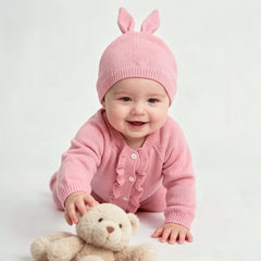 2PCS Cozy Solid Color Ruffle Long Sleeve Knit Baby Girl Jumpsuit