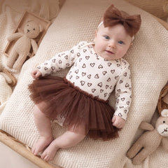 2PCS Dreamy Heart Printed Long Sleeve Mesh Baby Romper