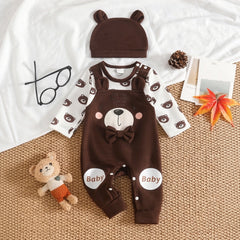 2PCS Timeless Bear Printed Faux Layer Baby Jumpsuit