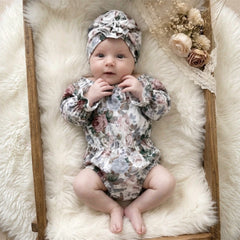 2PCS Winsome Floral Printed Long Sleeve Baby Girl Romper