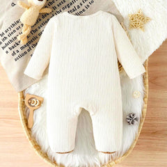 Lovely Bear Embroidered Knit Long Sleeve Baby Jumpsuit