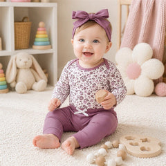 3PCS Dreamy Floral Printed Long Sleeve Baby Girl Set