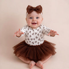 2PCS Dreamy Heart Printed Long Sleeve Mesh Baby Romper