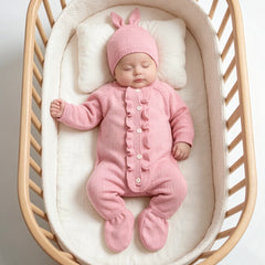 2PCS Cozy Solid Color Ruffle Long Sleeve Knit Baby Girl Jumpsuit