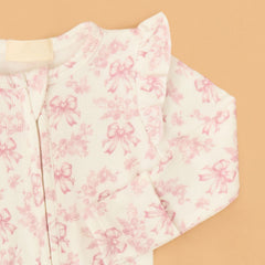 Cheerful Bow Print Long Sleeve Zipper Baby Girl Jumpsuit