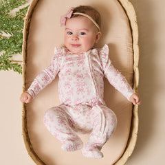 Cheerful Bow Print Long Sleeve Zipper Baby Girl Jumpsuit