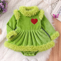 Sweet Heart Printed Long Sleeve Baby Christmas Plush Romper