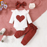 Conjunto de bebê de manga comprida estampado com bolinhas 3 peças