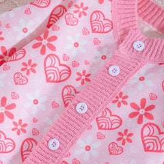 Pretty Heart Floral Print Long Sleeve Knit Baby Girl Jumpsuit