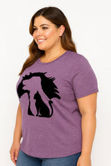 Lovely Horse Dog Cat Print Women Slogan Plus Size T-shirt