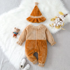 2PCS Vintage Scarecrow Style Plush Long Sleeve Baby Jumpsuit