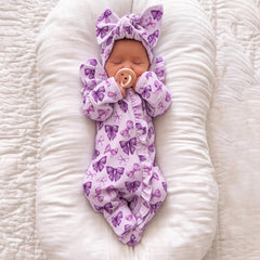 2PCS Dreamy Butterfly Bow Print Long Sleeve Baby Zipper Jumpsuit