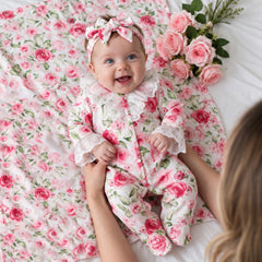 2PCS Vivid Floral Print Lace Long Sleeve Baby Girl Jumpsuit