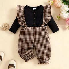 Cute Houndstooth Printed Printed Long Sleeve Baby Jumpsuit