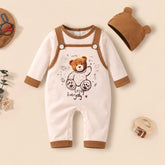 2PCS Cute Letter Teddy Bear Printed Faux Layer Baby Jumpsuit