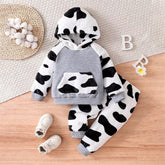 2PCS Cute Cow Print Fuzzy Long Sleeve Hoodie Baby Set