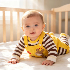 Cute Faux Layer Giraffe Applique Striped Long Sleeve Baby Jumpsuit
