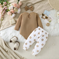 3PCS Winsome Floral Print Long Sleeve Baby Set