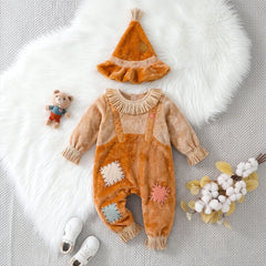 2PCS Vintage Scarecrow Style Plush Long Sleeve Baby Jumpsuit