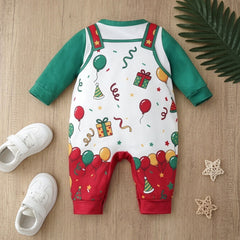 Cute Merry Christmas Letter Holiday Print Long Sleeve Baby Jumpsuit
