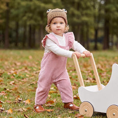 2PCS Sweet Baby Girl Bow Ruffle Long Sleeve Corduroy Overalls Set