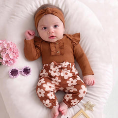2PCS Pretty Floral Print Long Sleeve Baby Girl Set