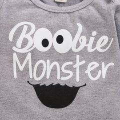 Conjunto de macacão com estampa de letras "Boobie Monster" e calças para bebê