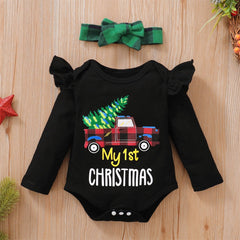 Conjunto de saia de bebê com estampa de carta de Natal 3 peças My 1st