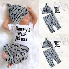 3 peças macacão masculino novo da mamãe menino + calça com chapéu