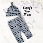 3Pcs Baby Boy Mommy's New Man Romper Tops+Pants with Hat