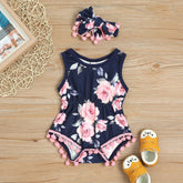 2PCS Floral Printed Baby Romper