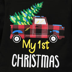 Conjunto de saia de bebê com estampa de carta de Natal 3 peças My 1st