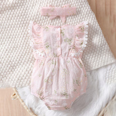 2PCS Solid Color Printed Baby Romper