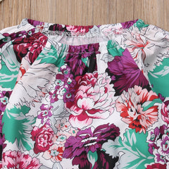 Ensemble barboteuse florale avec pantalon décoratif à nœud papillon