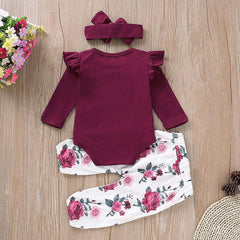 Barboteuse à volants, pantalon fleuri et bandeau