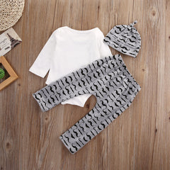 3 peças macacão masculino novo da mamãe menino + calça com chapéu