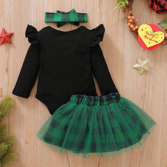 Conjunto de saia de bebê com estampa de carta de Natal 3 peças My 1st