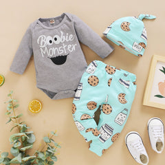 Conjunto de macacão com estampa de letras "Boobie Monster" e calças para bebê