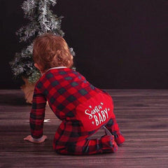 Combinaison bébé imprimée à carreaux mignonne Santa Baby
