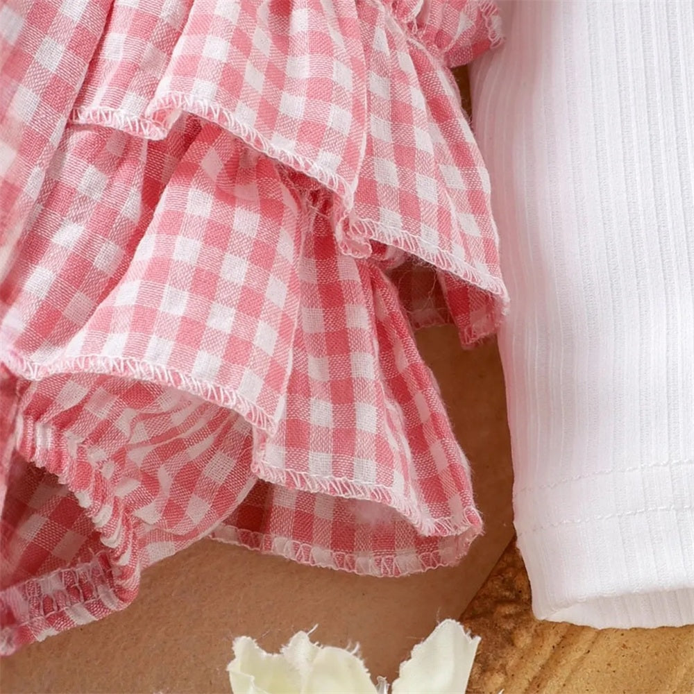 2PCS Bubbly Plaid Printed Long Sleeve Baby Romper