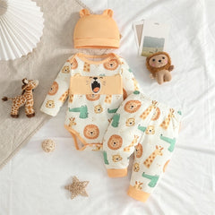 3PCS Lovely Lion Giraffe Print Long Sleeve Baby Set