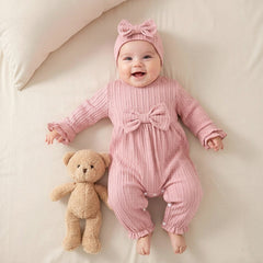 2PCS Winsome Solid Color Long Sleeve Baby Girl Jumpsuit