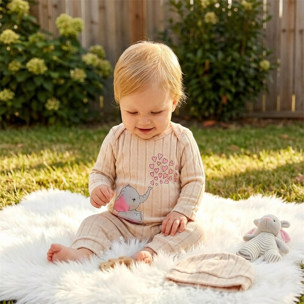 2PCS Lovely Elephant Print Long Sleeve Baby Jumpsuit Secondary image