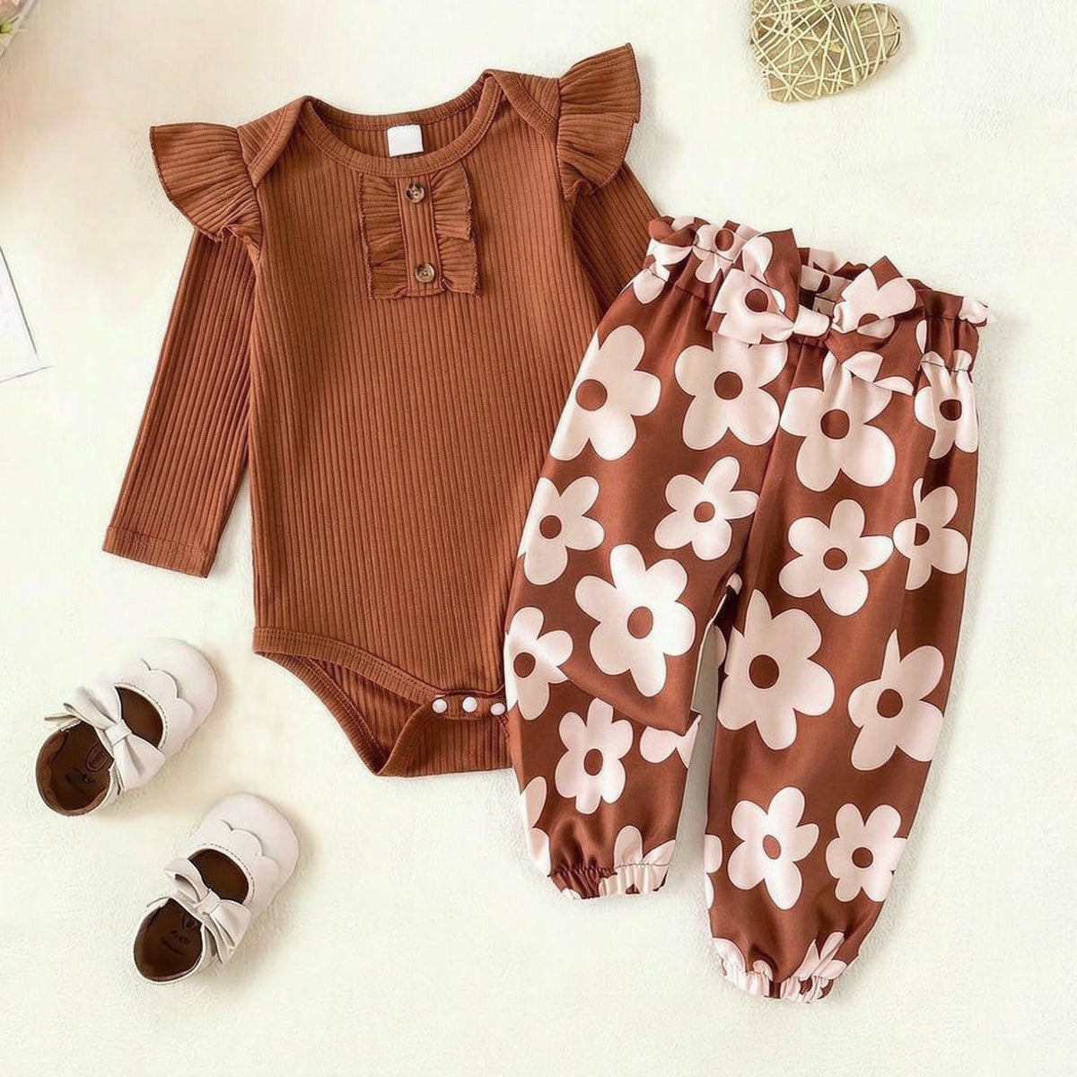 2PCS Pretty Floral Print Long Sleeve Baby Girl Set Imagem principal do produto