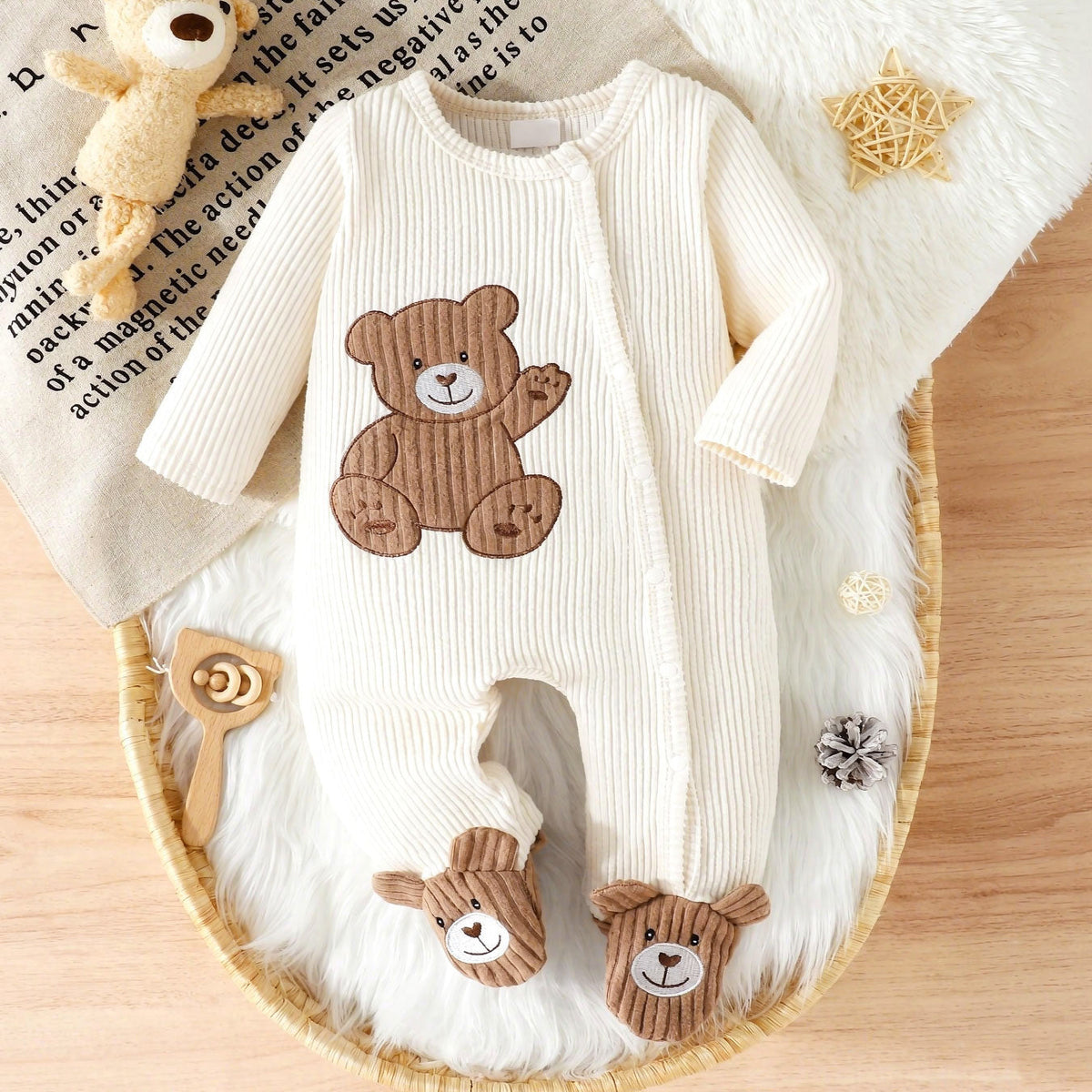 Lovely Bear Embroidered Knit Long Sleeve Baby Jumpsuit Main image