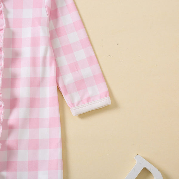 2PCS Lovely Plaid Printed Long Sleeve Baby Jumpsuit