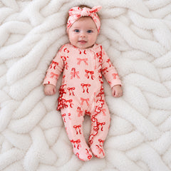 2PCS Cute Bow Candy Cane Print Zipper Long Sleeve Baby Jumpsuit